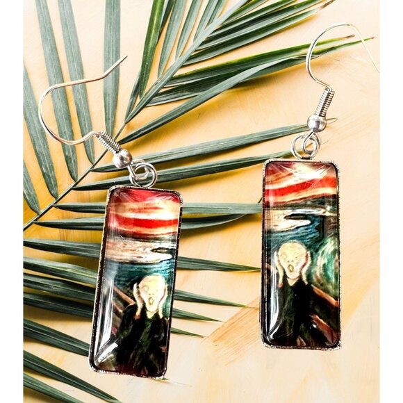 New The Scream Earrings Dangle Art to Wear Abstract Edward Munch Artist Handmade - Picture 1 of 12